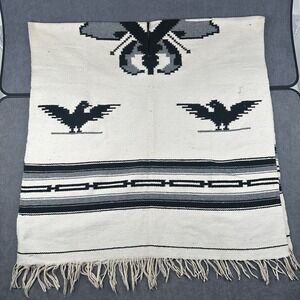 Vintage Mexican Rug Blanket Poncho 75" x 37"